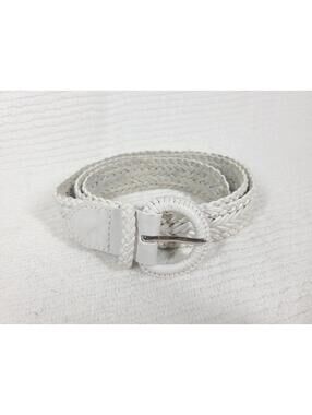 Vintage 90s Womens Belt Woven White 100% Leather Talbots Mom Jeans Preppy 45"